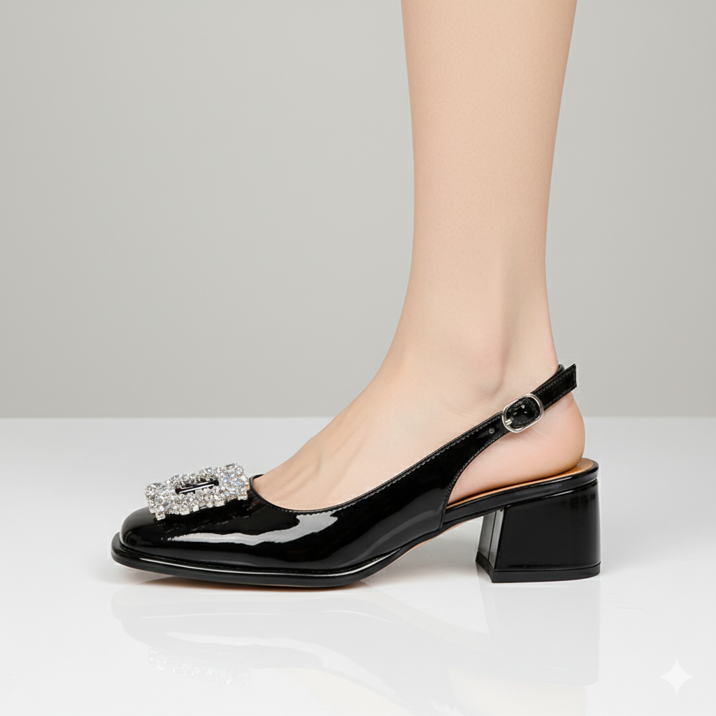 EQ SN – Comfort Vol 16 | Women’s Crystal Buckle Slingback Block Heel Pumps