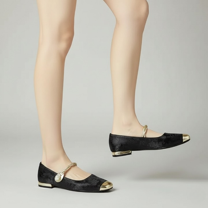 Women’s Pearl Strap Cap-Toe Flat