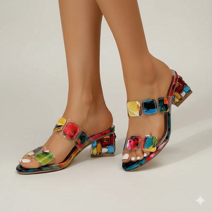 EQ CS – Summer Vol 8 | Women Colorblock Slip-On Block Heels