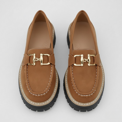 EQ - 007 | Orthopedic Gold-Buckle Platform Loafers For Women