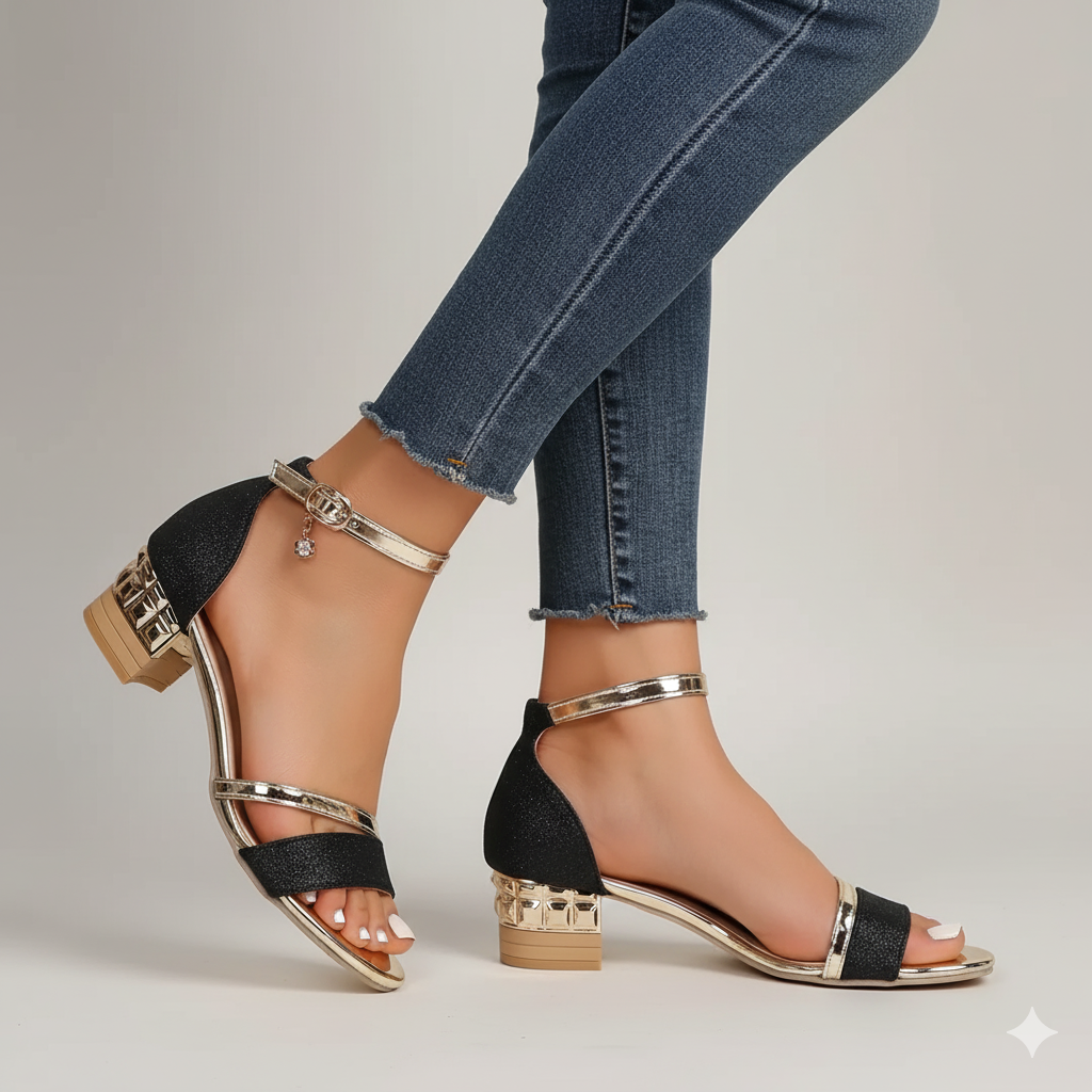 EQ SN – Comfort Vol 15 | Women’s Glitter Ankle Strap Block Heel Sandals
