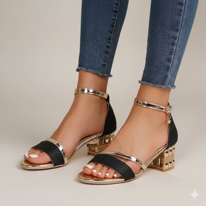 EQ SN – Comfort Vol 15 | Women’s Glitter Ankle Strap Block Heel Sandals