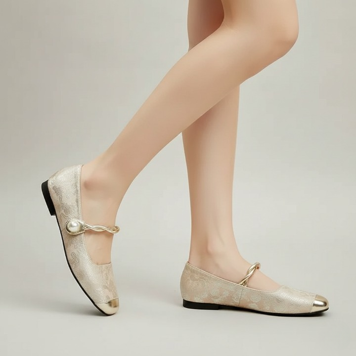 Women’s Pearl Strap Cap-Toe Flat