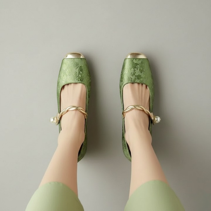 Women’s Pearl Strap Cap-Toe Flat