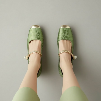 Women’s Pearl Strap Cap-Toe Flat