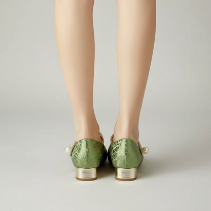 Women’s Pearl Strap Cap-Toe Flat