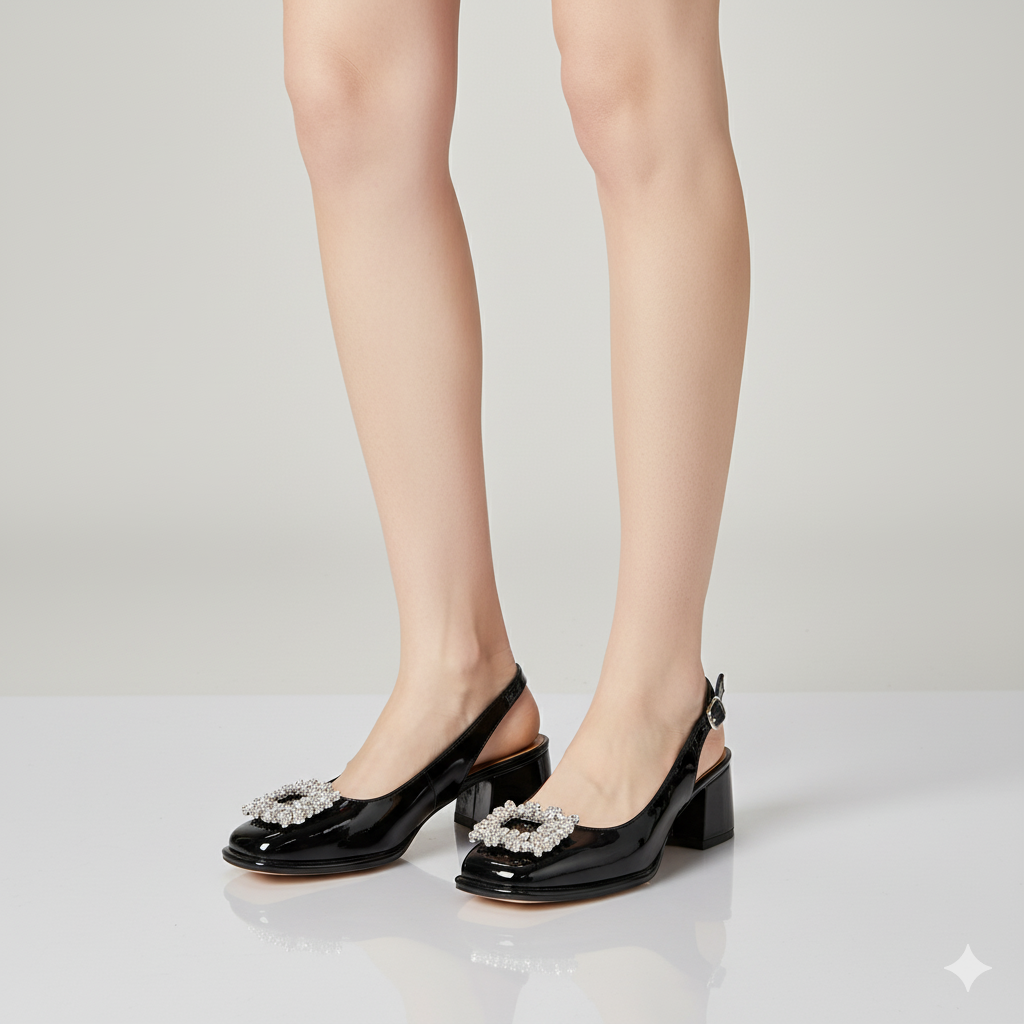 EQ SN – Comfort Vol 16 | Women’s Crystal Buckle Slingback Block Heel Pumps