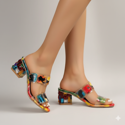 EQ CS – Summer Vol 8 | Women Colorblock Slip-On Block Heels