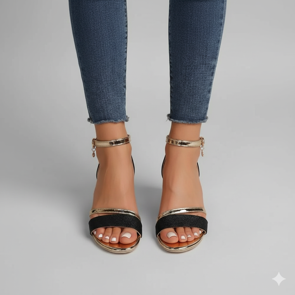 EQ SN – Comfort Vol 15 | Women’s Glitter Ankle Strap Block Heel Sandals