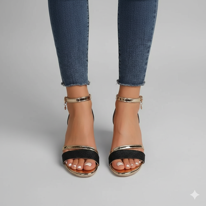 EQ SN – Comfort Vol 15 | Women’s Glitter Ankle Strap Block Heel Sandals