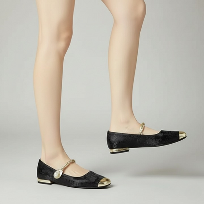 Women’s Pearl Strap Cap-Toe Flat