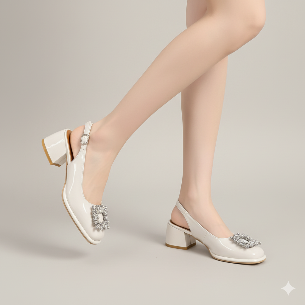 EQ SN – Comfort Vol 16 | Women’s Crystal Buckle Slingback Block Heel Pumps