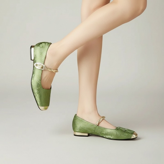 Women’s Pearl Strap Cap-Toe Flat