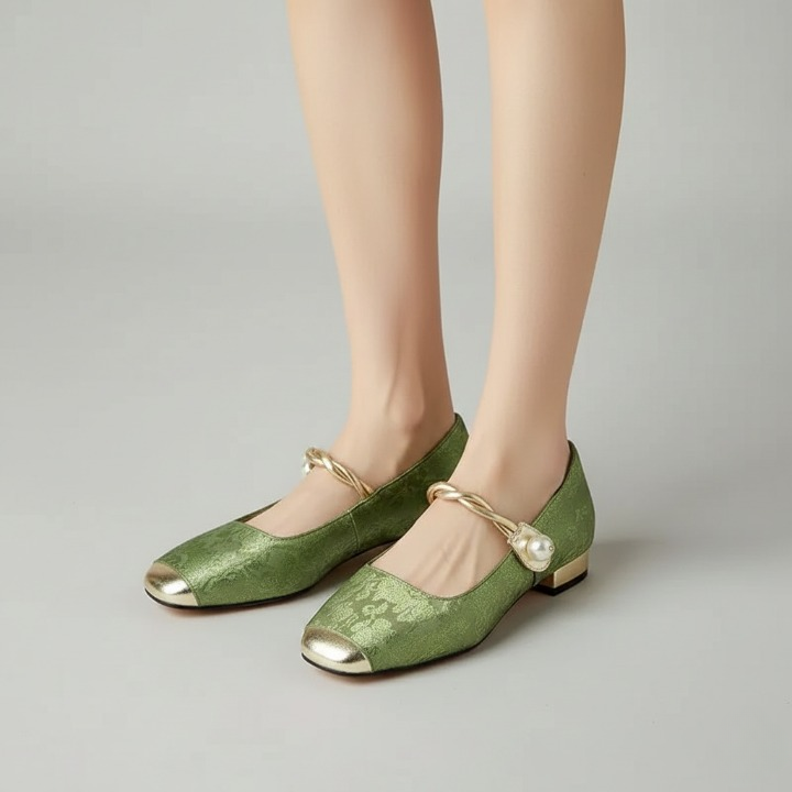 Women’s Pearl Strap Cap-Toe Flat