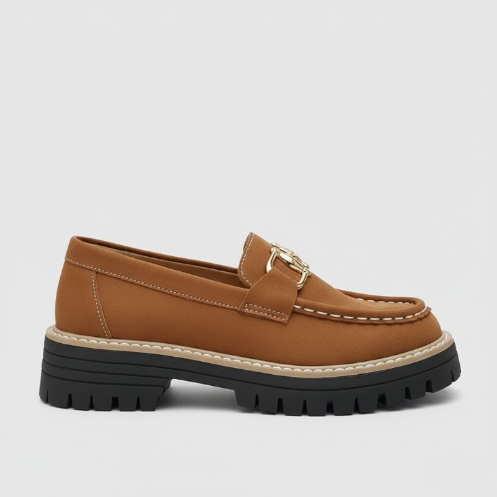 EQ - 007 | Orthopedic Gold-Buckle Platform Loafers For Women