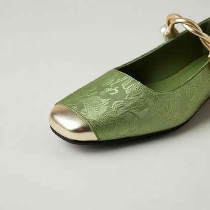 Women’s Pearl Strap Cap-Toe Flat