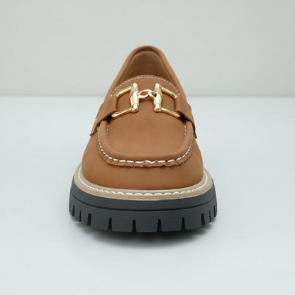 EQ - 007 | Orthopedic Gold-Buckle Platform Loafers For Women