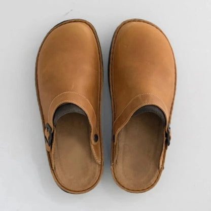 EQ FS – Casual Vol 2 | Men’s Brown Leather Slip-On Clogs with Adjustable Strap