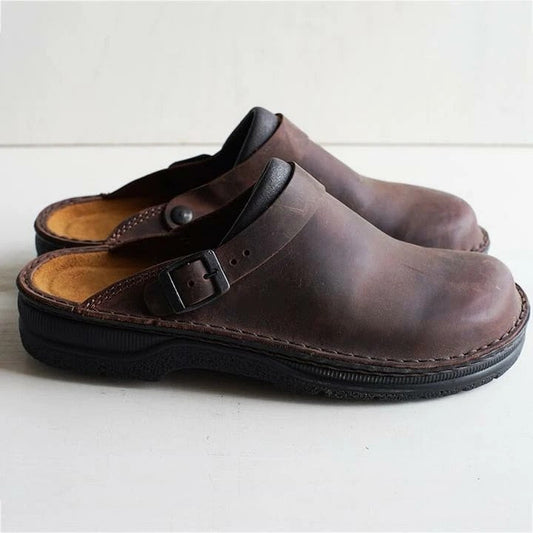 EQ FS – Casual Vol 2 | Men’s Brown Leather Slip-On Clogs with Adjustable Strap
