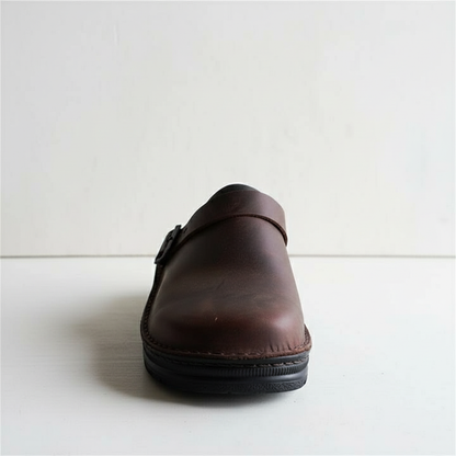 EQ FS – Casual Vol 2 | Men’s Brown Leather Slip-On Clogs with Adjustable Strap