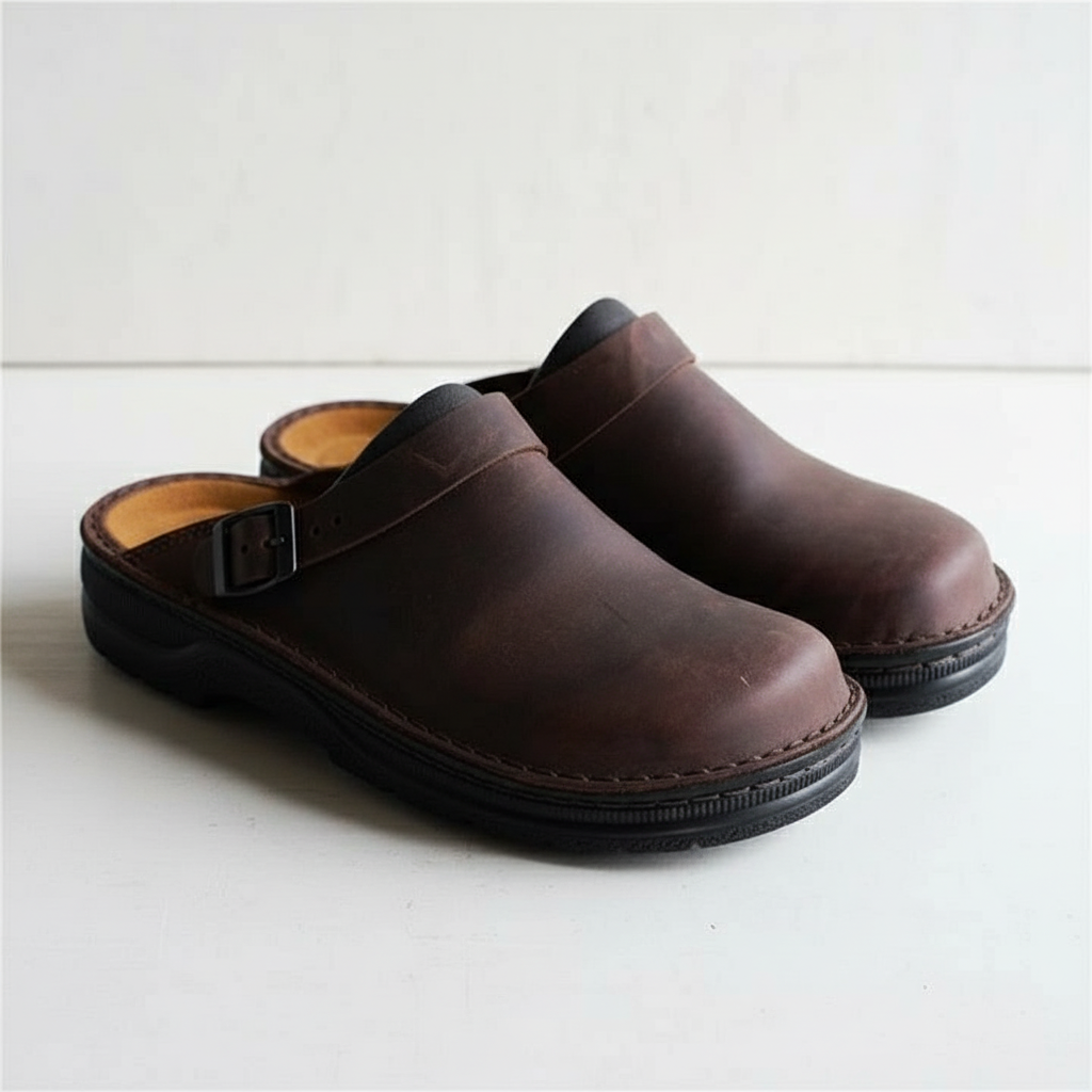 EQ FS – Casual Vol 2 | Men’s Brown Leather Slip-On Clogs with Adjustable Strap