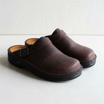 EQ FS – Casual Vol 2 | Men’s Brown Leather Slip-On Clogs with Adjustable Strap
