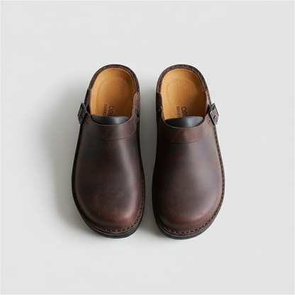 EQ FS – Casual Vol 2 | Men’s Brown Leather Slip-On Clogs with Adjustable Strap