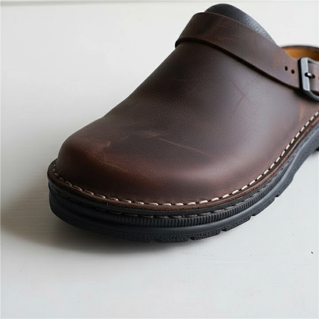 EQ FS – Casual Vol 2 | Men’s Brown Leather Slip-On Clogs with Adjustable Strap